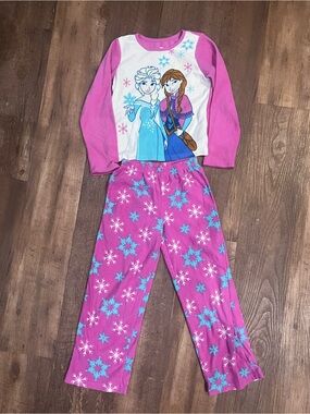 Disney Girls Pink and Blue Frozen Elsa & Anna Pajama Set